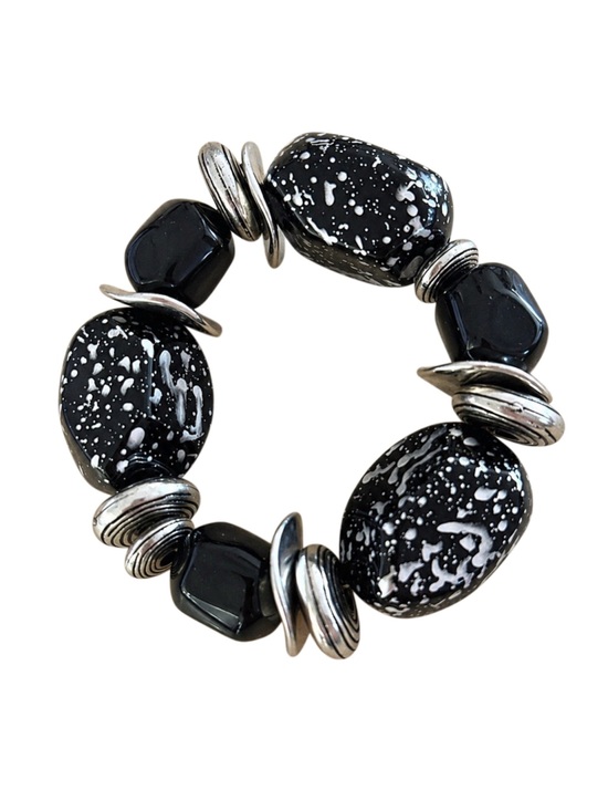 paparazzi Jewelry - Paparazzi Glaze of Glory Black & White Speckled Bead Stretch Bracelet